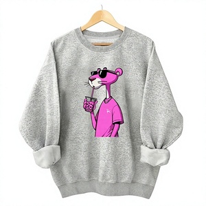 Sudadera Oversize con Estampado de Pantera Rosa, Cuello Redondo, Personalizable con Logotipo Bordado, Estilo Urbano, Otoñal, Venta al Por Mayor - Product Image 1