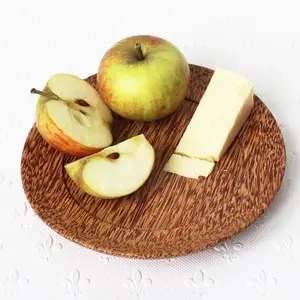 Environmentally friendly zero waste salad snack plate coconut wooden compostable dinner food serve round plates