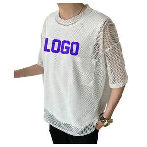 Camiseta de malla con logotipo de serigrafía personalizada para hombre, Camiseta con hombros caídos, OEM Boxy en blanco, peso ligero de gran tamaño, 100% algodón - Product Image 1