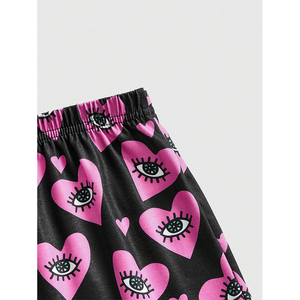 Wholesale Sport Wear Hot Selling Women's Tank Top and Shorts Pajama Set With Digital Hearts and Eyes Print - Product Image 4