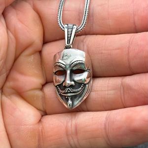 Collar con Colgante de Máscara Anónima Estilo Punk Unisex de Plata de Ley 925, Guy Fawkes V Vendetta, Cadena Hacker, Colgantes Finos - Product Image 3