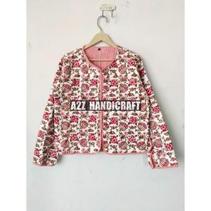 Nouvelle veste en coton imprimé pour femmes devant ouvert Kimono rayure passepoil matelassé coton indien tenue de fête avec cadeau court - Product Image 3