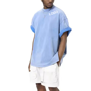 T-shirt de luxe à côtes surdimensionnées pour hommes, col ras du cou, épaules tombantes, coton lourd 280 g/m², col montant personnalisé, style streetwear - Product Image 3