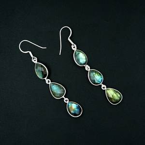 925 Sterling Silver <b>Fine</b> <b>Stud</b> <b>Earrings</b> Faceted Labradorite Gemstone with Natural Rose Gold Gifting for Girls & Women - Product Image 1