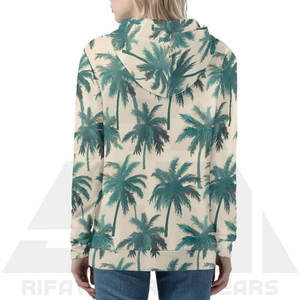 Sudadera Ligera de Felpa para Mujer con Cierre Frontal y Diseño con Capucha, Colores Verde y Piel, Estampados de Palmeras, para Invierno - Product Image 2