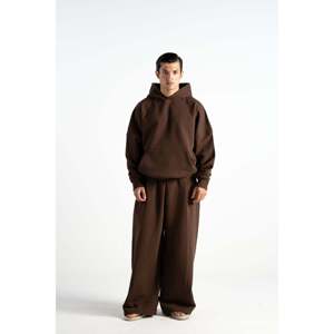 Sudadera con Capucha Orgánica GOTS + Pantalones Deportivos Holgados con Pliegues, Color Marrón Mocha, Ultra Pesado 520GSM, Estampado - Product Image 5