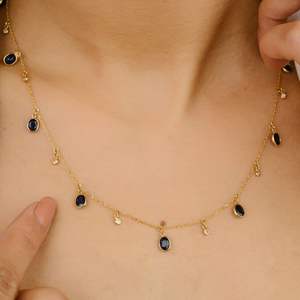 Newley Diseñado Colección hecha a mano de zafiro azul natural y collar de cadena de diamantes en oro amarillo sólido de 18K - Product Image 4