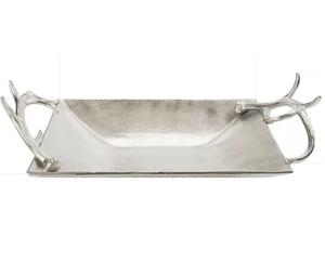 Plateau de service nickelé en acier inoxydable de luxe fantaisie de qualité supérieure avec poignée en bois pour les fêtes, les mariages, la décoration de noël - Product Image 2