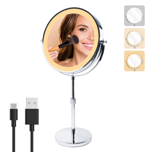 Espejo de tocador de doble cara 10X/1X con luces LED, espejo de maquillaje recargable de 9 pulgadas con brillo regulable y 3 modos de color OEM - Product Image 1