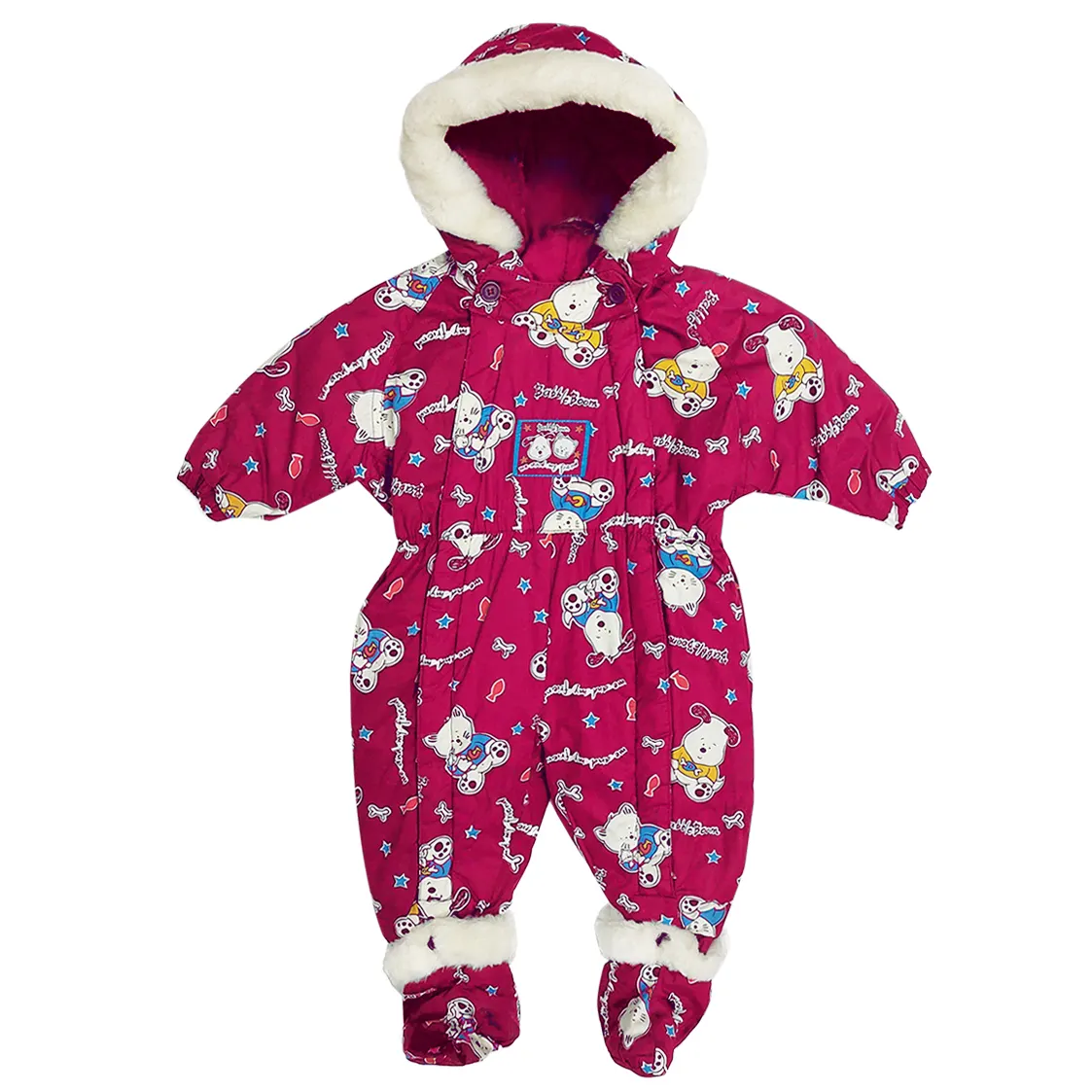 Bebés ODM alta calidad niños poliéster algodón todo en uno invierno cálido rosa traje de esquí bebé allover acolchado traje de nieve