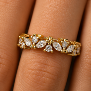Bague Éternité de Luxe en Diamants Taille Marquise et Ronde, Or Jaune 14K 18K, Bijoux de Mariage, Conception Personnalisée, Vente en Gros - Product Image 2