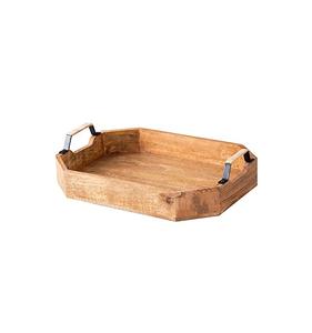 Plateau en bois décoratif avec finition polonaise en forme de rectangle avec poignée pour le service des aliments Plateau en bois - Product Image 2