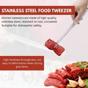 คีมคีบอาหารสแตนเลสสีเงินแหนบตรงอุปกรณ์บาร์บีคิวสาหร่ายอุปกรณ์ครัว - Product Image 4
