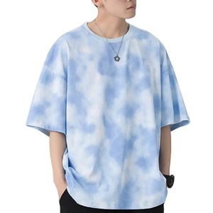 Venta al por mayor de moda de los hombres Casual 100% algodón Tie Dye Drop Shoulder T-shirt - Product Image 1