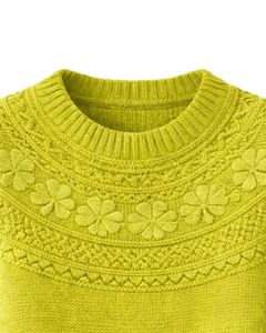 Suéter de Punto Jacquard Verde Lima Personalizado, Textura Floral, Cuello Redondo, Manga Larga, Jersey de Invierno para Mujer, Venta al Por Mayor Personalizada - Product Image 5