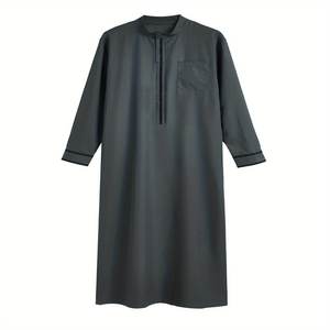 Nuevo diseño Premium estilo saudí Color sólido Thobes para hombres tela ligera musulmana uso diario con cuello bordado - Product Image 2