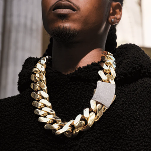 Collar de cadena cubana de oro amarillo chapado en oro real, collar de cadena de eslabones de oro de diamante para joyería de moda para hombres - Product Image 5