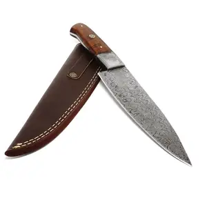 למעלה איכות דמשק פלדת מטבח שף סכין מותאם אישית בעבודת יד שף סכין עם עור כיסוי 12 "שף סכין