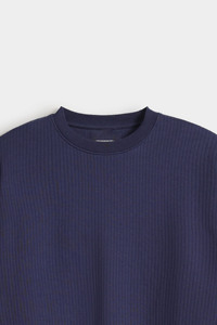 Wholesale 100% Cotton Custom Sweatshirts for Men Solid Pattern Winter <b>Navy</b> Ribbed Crewneck Soft Texture Everyday Essential - Product Image 5