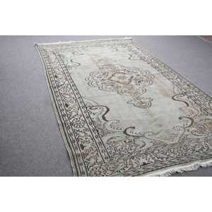 พรมวินเทจขนาด 5.6x9 ฟุต, พรมตุรกีขนาดใหญ่, พรมลายดอกไม้สีเบจน้ำตาล - Product Image 2