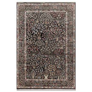 Tapis en laine et soie noué à la main Gulmarg Blue AKWS-13027, motif floral, rectangulaire, pour la maison, le salon, la chambre, le couloir - Product Image 1