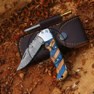 Couteau pliant en acier de Damas, pointe tombante noire, camping, chasse, survie en plein air, manche en bois Pakka, garantie 3 ans, EDC - Product Image 3