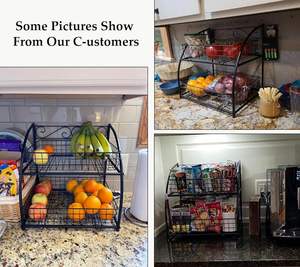 Corbeille à fruits pour cuisine, support de panier de rangement pour fruits et légumes à 2 niveaux pour comptoir de cuisine, fil noir pour cuisine à plusieurs niveaux - Product Image 5