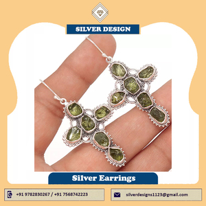 Handmade Jewelry Genuine Czech Moldavite Rough Stone <b>Earrings</b> <b>925</b> Sterling <b>Silver</b> Cross Dangle <b>Earrings</b> With Moldavite Gemstone - Product Image 2