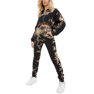 Ensemble de survêtement pour femme délavé à l'acide, streetwear vintage, broderie usée, sweat-shirt et pantalon de survêtement en molleton pour femme - Product Image 1