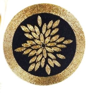 Polyester & Beaded Placemat With <b>Round</b> <b>Black</b> Dot Golden Embroidery Pattern Best for Bed <b>Side</b> <b>Table</b> Center Wedding Parties - Product Image 6