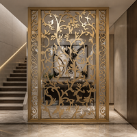 Paravent en cuivre pur sculpté à motifs floraux et animaliers pour entrée de villa, hall d'hôtel et salon