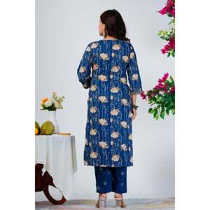 Ensemble Kurta en Chiffon Bleu Printemps/Été avec Encolure Brodée et Dupatta (Manches Trois-Quarts) - Product Image 4
