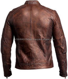 Waseem Impex Veste en cuir en peau de mouton Aniline Veste de motard en cuir pour hommes Doublure noire matelassée Fermeture éclair Poches de saison d'hiver - Product Image 4