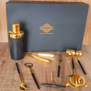 Ensemble de bar 8 pièces avec finition brillante or et noir en acier inoxydable, ensemble d'ustensiles dorés - Product Image 3