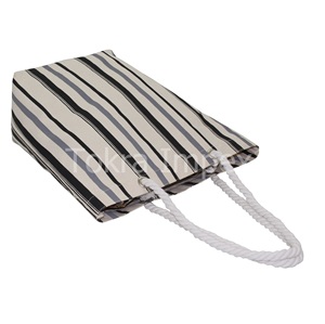 Fashionable Designer Women's <b>Tote</b> with Twisted Cotton Rope Handle Stripe Print Design 12 Oz Natural <b>Canvas</b> <b>Tote</b> <b>Bag</b> - Product Image 4