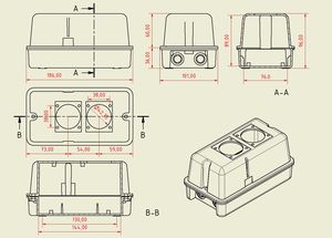 Caja de Distribución ABS de Perfil Alto PS-14H6 con Protección IP40 para Dos Tomas SCHUKO - Product Image 2