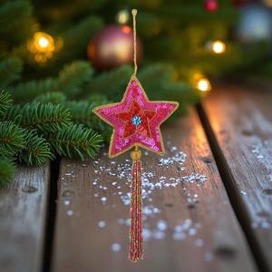 Adorno de bordado en forma de estrella, árbol de Navidad decorativo o acento para el hogar, regalo único para vacaciones, amigos y amantes de la artesanía - Product Image 5