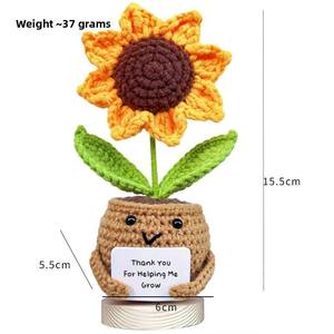 Hand-Crocheted Cotton Flowers Sunflower Knitted Roses for Graduation New Year Valentine's Day & Easter <b>Artificial</b> <b>Bouquets</b> - Product Image 2