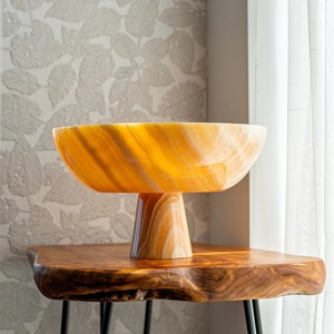 Simple Yellow Marble Decorative Display Bowl for Home Centerpiece Elegant Stone Table Decor Stylish Kitchen and Living Room - Product Image 1