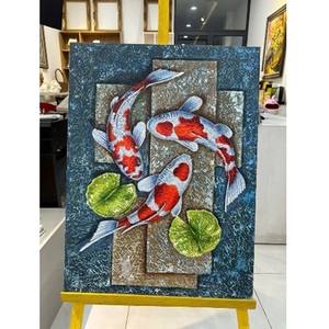 ภาพวาดสีน้ำมันบนผ้าใบคุณภาพสูงแบบทันสมัยกรอบกล่องรับประกัน36เดือนภาพปลาคาร์พจากฮวงจุ้ย - Product Image 1