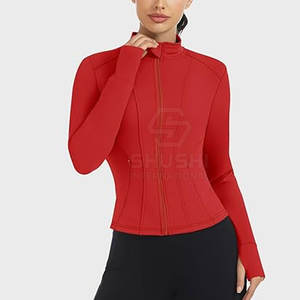 Chaqueta atlética con cremallera para Yoga transpirable ecológica de secado rápido de poliéster/algodón ropa deportiva de manga larga para entrenamiento de gimnasia para mujeres - Product Image 4