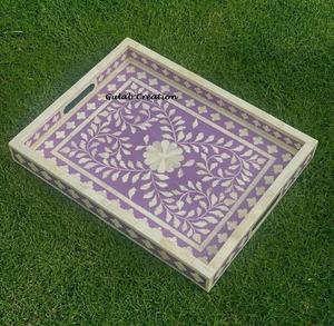 Plateau de service artisanal en incrustation d'os violet et blanc avec brûleur plateau artisanal décoratif pour la décoration intérieure et les cadeaux - Product Image 4