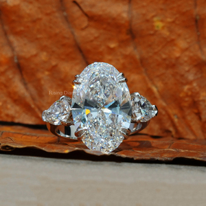 Anillo de Compromiso con Tres Piedras de Diamante Ovalado de 5.0 Ct Cultivado en Laboratorio, Oro Blanco, Estilo Bohemio, Certificado IGI, Anillos de Diamante de Aniversario - Product Image 1