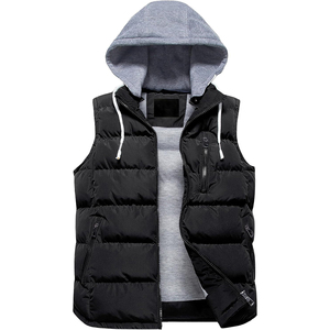 Veste d'hiver sans manches à logo personnalisé pour hommes en matériau imperméable brillant avec capuche en polaire style décontracté gilet d'hiver pour hommes - Product Image 4
