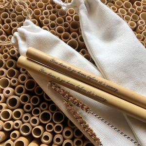 Juego de pajitas de bambú respetuosas con el medio ambiente para fiestas Grabado de logotipo personalizado sin láser - Product Image 1