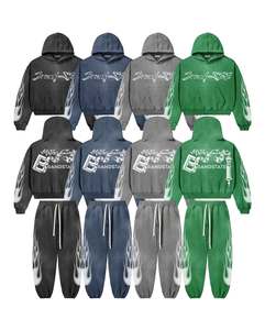 Conjunto de chándal con capucha y estampado de felpa francesa de alta calidad con logotipo personalizado, conjunto de chándal con cremallera lavado ácido y desteñido al sol para hombre - Product Image 1