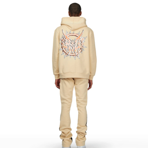 Chándal personalizado de alta calidad con lavado ácido para hombre, sudadera XL con capucha de lana, conjunto de pantalones de chándal con logotipo impreso, pantalones acampanados de invierno - Product Image 4