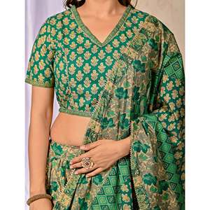 Lehenga Choli Étnico Verde Mar, Estampado en Algodón, Talla Única, Vestido Tradicional Indio para Fiestas Estilo Bollywood - Product Image 2