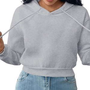 Sudadera con capucha recortada de tendencia de alta calidad, ropa de calle informal, figuras de hombros caídos, sudaderas transpirables ecológicas de punto - Product Image 3