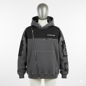 Nouveau design, streetwear tendance, sweat à capuche zippé avec logo personnalisé, poids lourd 500GSM, broderie de patch, sweat à capuche zippé à panneaux pour hommes 2026 - Product Image 1